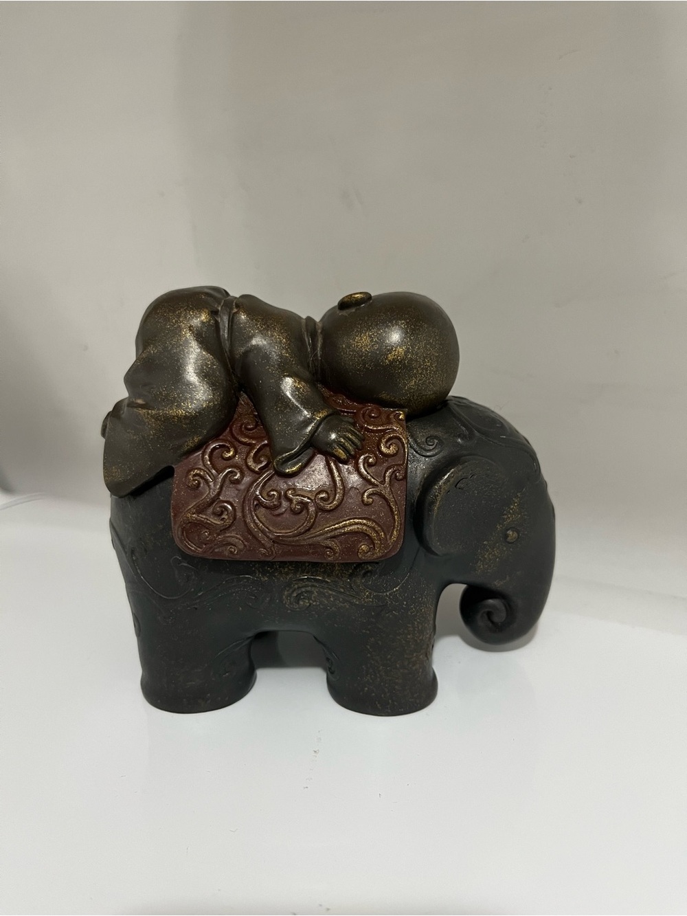 Sleeping Baby Shaolin Monk On Elephant Heavy Trinket Box Zen Decor - Picture 2 of 15